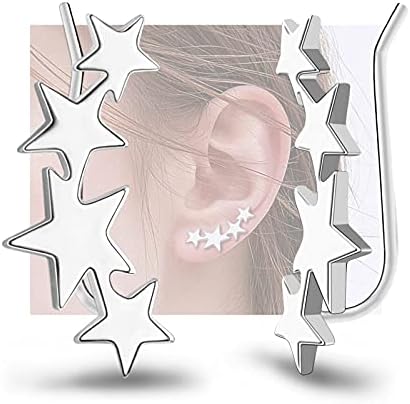 Alpinista de orelha de estrela de prata esterlina - manguitos de orelha hipoalergênicos estrelados