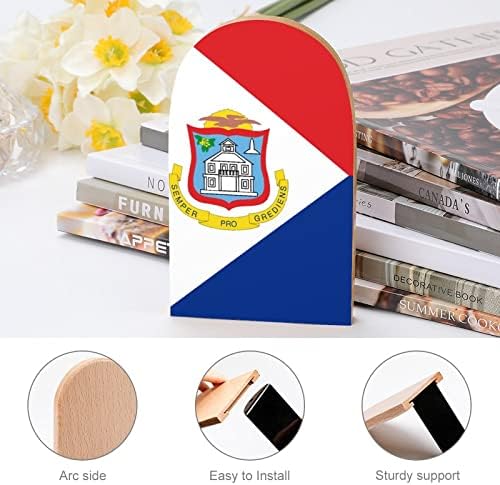 Bandeira de Sint Maarten Wood Bookends Pesados ​​portadores de livros para prateleiras Livros decorativos