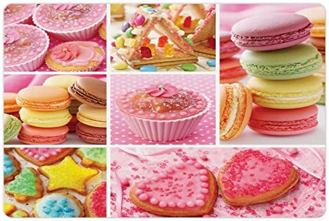 Tapete de estimação colorido lunarável para comida e água, colagem de cupcakes de macarons biscoitos delicios