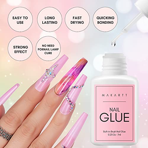 Aparador de cutículas Makartt com pacote de pusher de cutícula com cola de unhas super forte para unhas de acrílico,