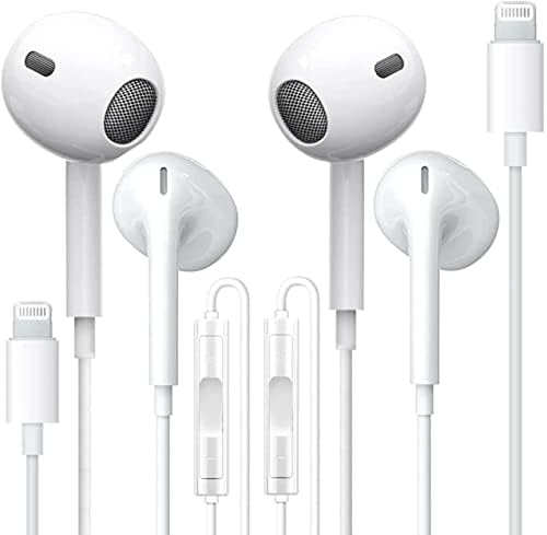 2 pacote- Apple Earbuds para fones de ouvido para iPhone [Apple MFI Certified] Earónos Lightning Wired com MIC & Volume Control