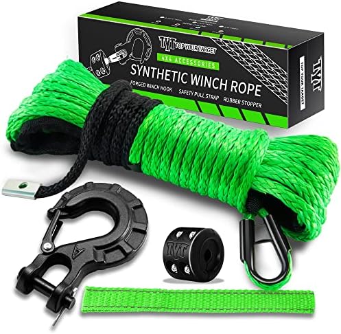 Tyt Kit de cabo de corda do guincho sintético 3/16 x 50 '8500 lbs Linha de guincho com bainha protetora, rolha de borracha,