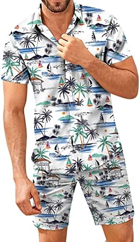 Roupas de trilhas de 2 peças para homens Camisa havaiana vintage de manga curta e sets curtos Fashion Holiday Sportswear