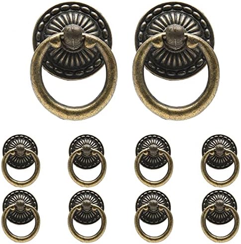 Jiozermi 10 PCs Pull anel de metal alças, botões de anel de gabinete, puxadores de gaveta de círculo para armário de gaveta armário de armário, 1,36 ”OD, bronze