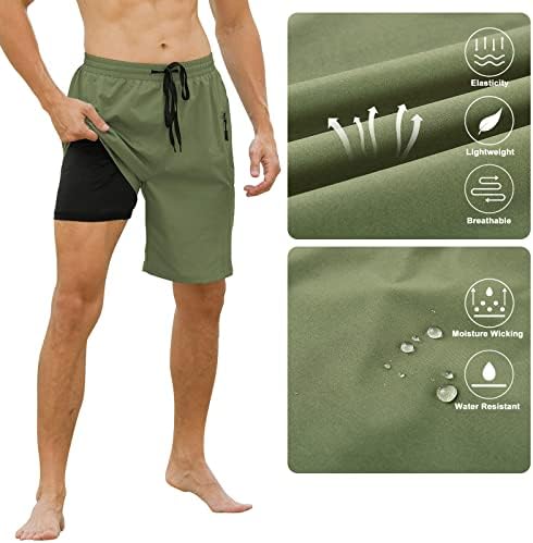 Cozople masculino, troncos de natação com revestimento de compressão 2 em 1 shorts de placa de 9 polegadas, calma