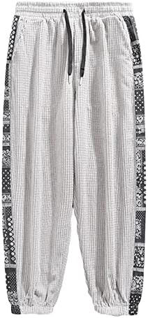 Men Capri Pants Retro Etnic Style Print Sweet Pant Plus Tamanho Cantura elástica da cintura de comprimento total Lasca de