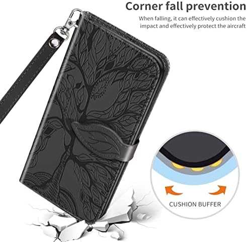 Caso para Samsung Galaxy S23/S23 Plus/S23 Ultra, Caixa de carteira de couro com pulso Strap Kickstand Caso de proteção à prova de choque magnético, preto, S23Plus 6.6