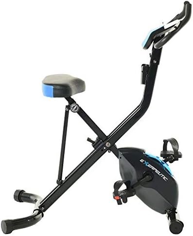 Exerpeutico 675 XLS Bluetooth Smart Technology dobring Bike de exercício vertical, 400 libras, preto/azul