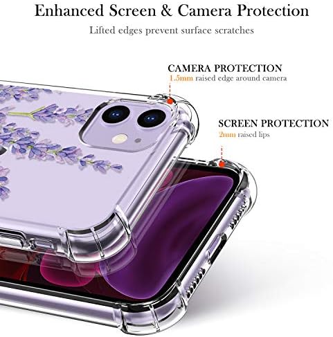 Luxveer iPhone 11 capa com protetor de tela de vidro temperado, padrão floral de flores na tampa de TPU clara para