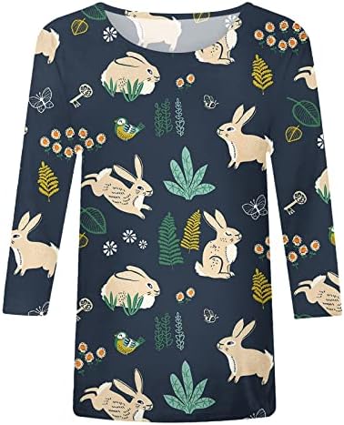 Camisa de coelhinho da Páscoa para mulheres Camisetas fofas Tripulação Blusa do pescoço Moda de moda Casual Spring Tees
