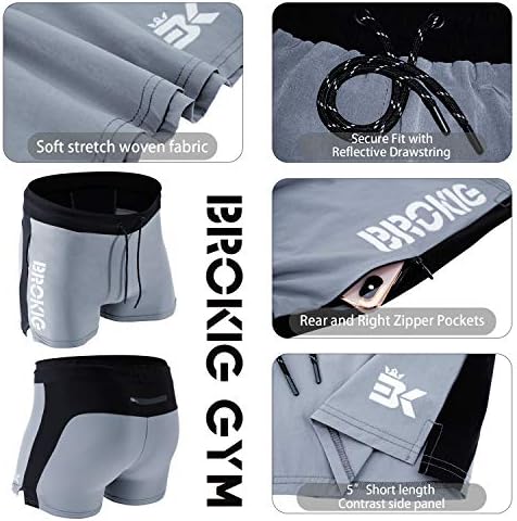 Brokig Men's 5 Gym Bodybuilding Workout Shorts Running Lightweight Short com bolsos com zíper