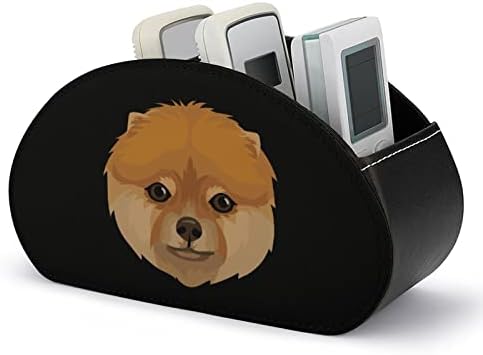 Pomeranian Dog Face Remote Control Solder com 5 compartimentos PU Couro multifuncional Caixa de organizador de desktop de caddy para TV DVD Blu-ray