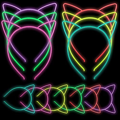 Suyegirl 6 PCs brilham bandos escuros para a festa para festas, faixas de ouvido de gato para meninas, acessórios para o cabelo de