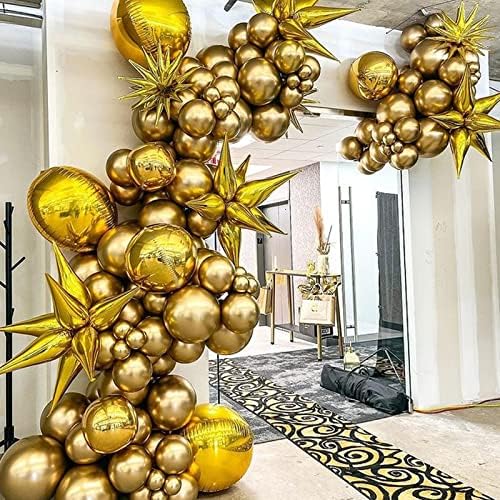 Dkcpisco Gold Metallic Chrome Balloon Arch Kit, 102pcs 18in 12in 10in 5in Ballons de ouro com balões de confete de ouro para noivado