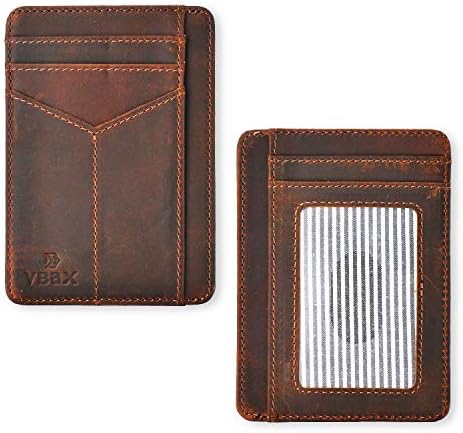 VBAX Mens Slim Carteira RFID Couro minimalista de bolso dianteiro Polícia de cartão de crédito