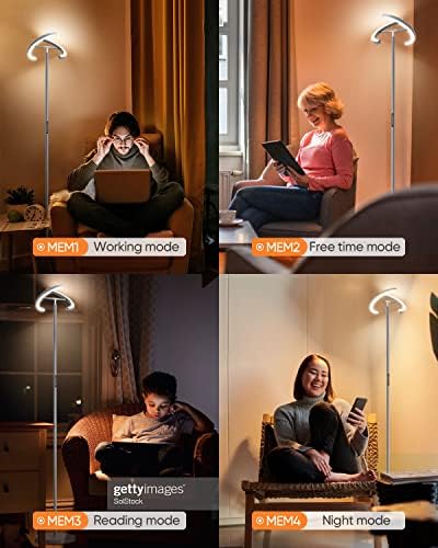 Lâmpadas de piso de Sibrille para sala de estar, lâmpada de pé moderna com controle remoto, 20W 3000-6000k LED Rotativo Light