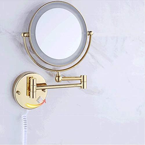 Espelho de maquiagem dobrável de ouro 3x espelho de vaidade iluminada LED, espelho de barbear de banheiro iluminado portátil 360 ° giratório para banheiro e spa