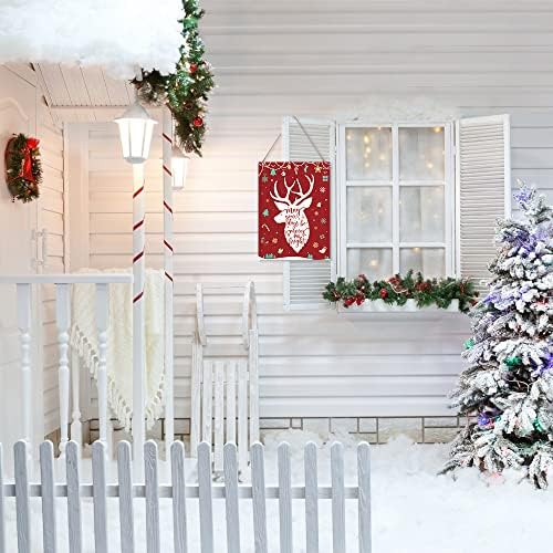 Decorações de Natal Placa Rússica de Madeira Feliz Natal, Que seus dias sejam Merry and Bright vintage Wall Art Sign, rena de madeira