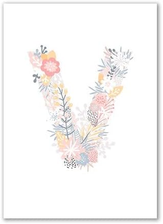 Voton Floral Alphabet Letters Art Wall Art Posters e impressões para a decoração da sala de quarto de bebê rosa decoração