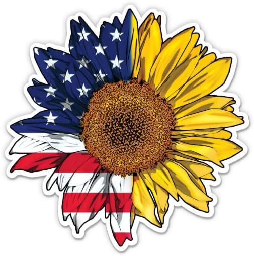 American Flag Sunflower Patriótico Adesivo - Adesivo de laptop de 3 - Vinil impermeável para carro, telefone, garrafa de água - EUA America Decal