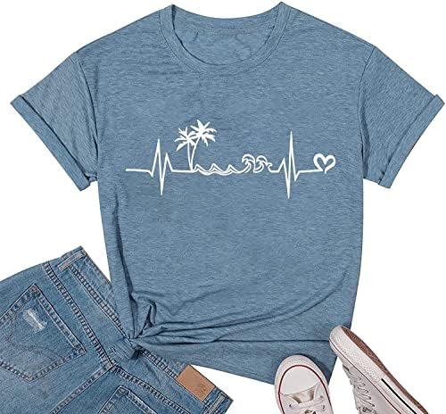 Camiseta de batimentos cardíacos para mulheres adoram camisetas gráficas de coração impressão camisetas de manga curta Casual de férias de verão Tops