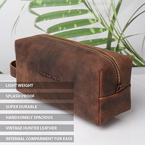 Rubab Men Men Vintage Edition Bolsa de higiene pessoal para homens | Bolsa de viagem clássica | Hunter Genuine Nappa Leather Cosmetics Organizador | Compartimento Espaçoso Lado Interior com Touche para preparação ou tecnologia de luxo