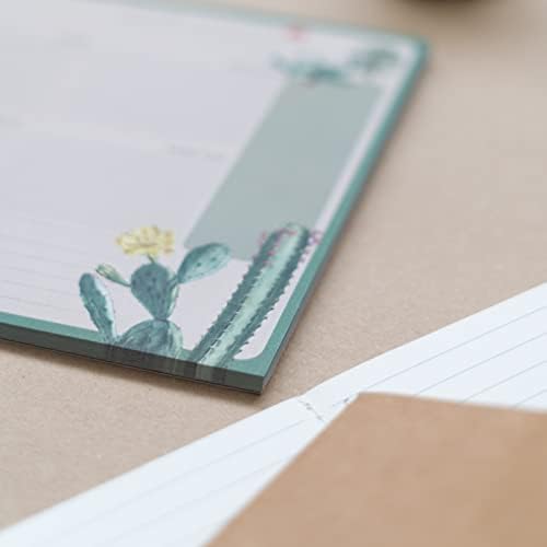 Kokonote Botânica Cacti A4 Pad com calendário diário, semanal e mensal - Planejador de desktop - PAD de nota de mesa - 54 lençóis
