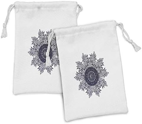 Ambesonne Galaxy Mandala Fabric bolsa Conjunto de 2, lua com tema espacial e composição estrela ornamentam em flores de lírio, pequena