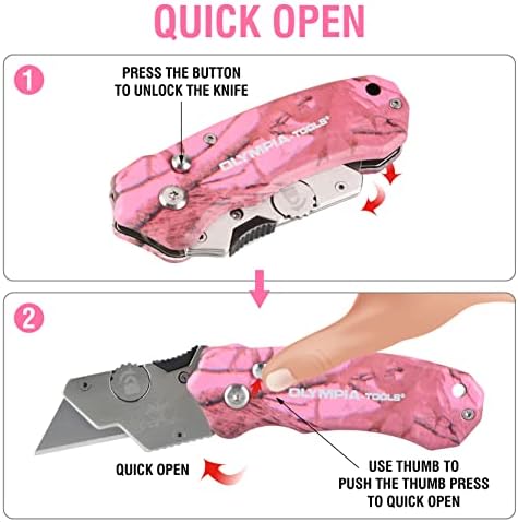 Olympia Tools 33-208 Design dobrável faca de utilitário, camuflagem rosa