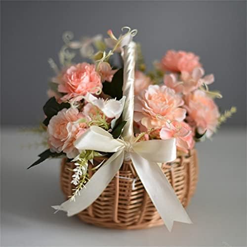 Syftgmz Wicker Woven Flower Basket Handle Wedding Flower Girl Besty Decoração de jardim