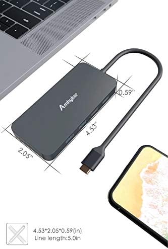 Amhyker USB Hub, adaptador USB C, adaptador USB tipo C 10 em 1 Ultra Slim Aluminium Gigabit Ethernet, portas USB 3.0 tipo C