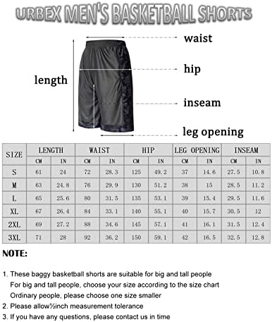 Basquete masculino Urbex shorts longos de 12 shorts atléticos com bolsos profundos e cordão