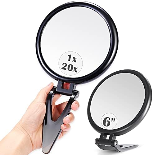20x Espelho de luxina de espelho de 20x Espelho de ampliação, espelho de mão com alça, espelho de mão com suporte dobrável para