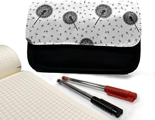 Caixa de lápis preto e branco lunarável, dentes de leão de mola, bolsa de lápis de caneta com zíper duplo, 8,5 x