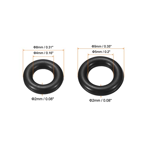 Meccanixity nitrila de borracha o-rings 8mm 9mm od 4mm 5mm Id 2mm de vedação de espessura junta, preto 100in1 conjunto