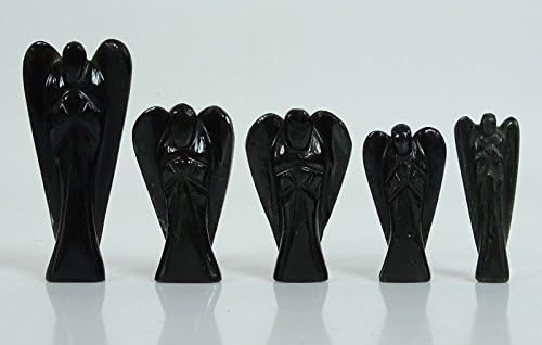 Reikiera por Conchshell Pocket Crystal Guardian Black Obsidian Angel Healing Reiki Estátua da caixa de presente- Escolha o tamanho