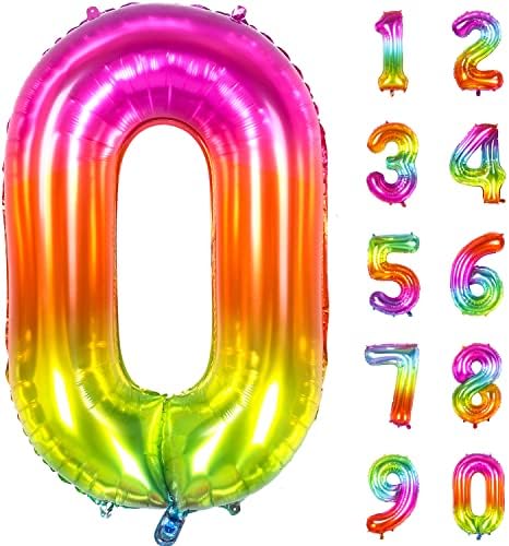 Balão numérico, balão número 5 para decorações de aniversário do 5º arco -íris, balões de grande número, número de balões de 40 polegadas gigante de 5 polegadas, balões de número de folhas coloridas de jumbo grande para decoração de festa de aniversário decoração