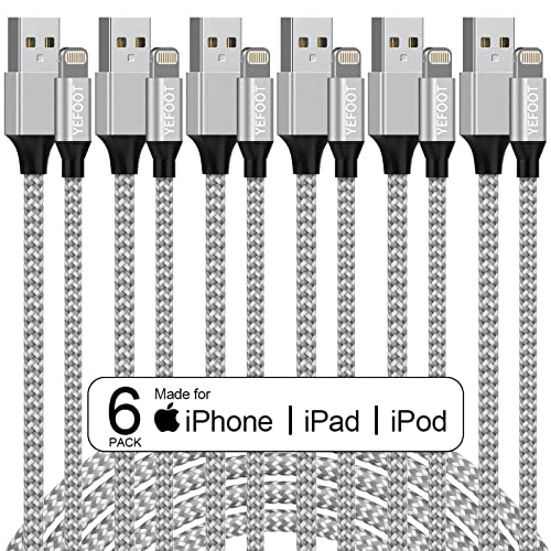 [Apple MFI Certified] 6pack [3/3/6/6/6/10ft] IPhone Cable Lightning Cable Iphone 14Promax/14Pro/14/14plus/13Pro/13/12Pro/12/11 e mais prateleiras e brancos