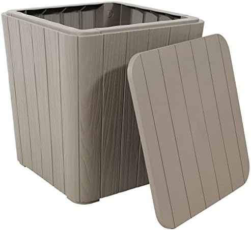 Mesa lateral ao ar livre SunnyDaze com armazenamento e design de madeira falsa - recipiente de 11,5 galões com travesseiros