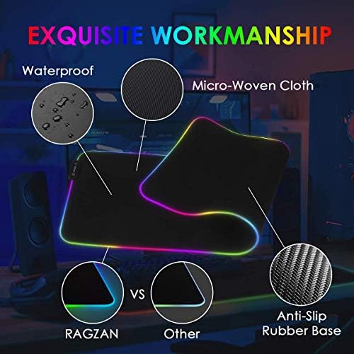 Ragzan LED RGB RGB GAMING MOUSE PROD LED XXL MOUSEPAD SOFT COM 14 MODO DE ILUSIMENTAÇÃO, ANTI-LIME