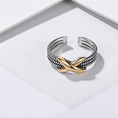 Cadeia retro cubana de quícicsilver anéis cruzados 925 prata esterlina e anel oxidado de latão anéis ajustáveis ​​para mulheres