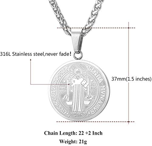 U7 Saint Benedict Medal Colar 18K Gold ou 316L Aço inoxidável Cristão Sacramental Medalha Darra de Proteção Mal Jóias