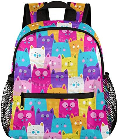 Mochila Cfpolar Cat para crianças, colorido gato bonito gato leve mochilas de criança à prova d'água para meninas meninas, perfeitas para o jardim de infância de berçário em idade pré -escolar com tira no peito para esportes de viagem escolar