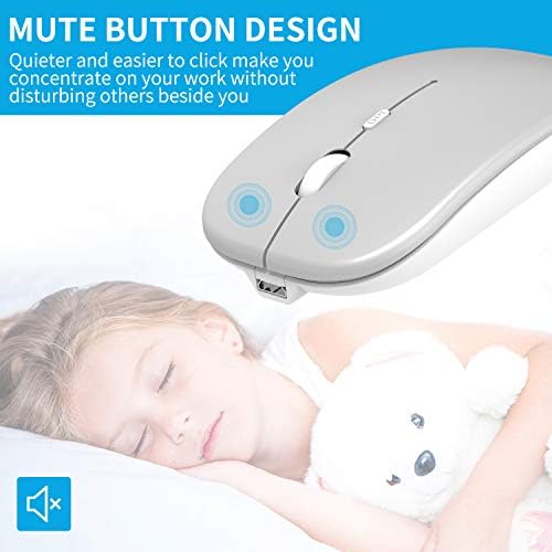 Mouse sem fio com Bluetooth e USB - mouse silencioso e esbelto com clique tranquilo para iPad, laptop, notebook, PC e Mac