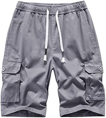 Shorts de carga para homens de verão Casual de cor sólida cintura elástica ao ar livre esportes calças curtas shorts de algodão de ajuste clássico