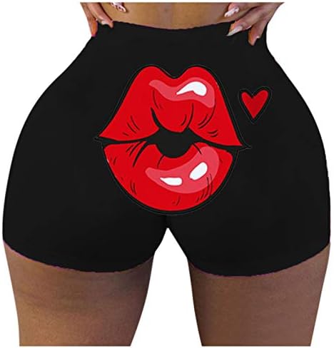 Shorts de botão zdfer para mulheres bocas vermelhas impressão short shorts feminino moda de cintura alta calça de ioga
