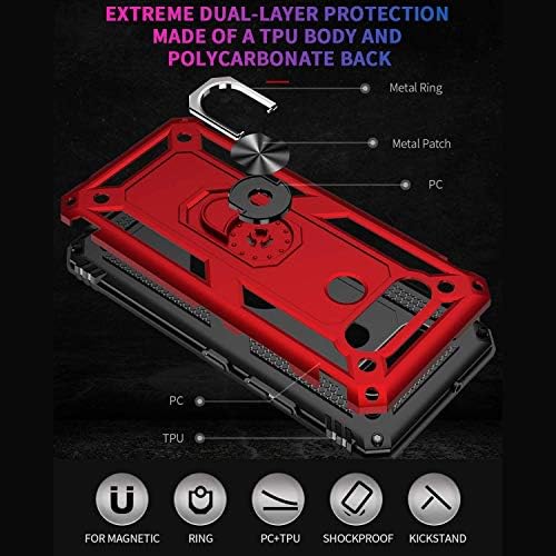 TJS Compatível com o caso LG K51, caixa LG Q51, LG refletem o caso, com [Protetor de tela de vidro temperado] [Defender] [anel de metal] [suporte magnético] Caixa de telefone protetor de queda pesada do kickstand]