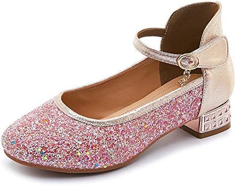 Ykxlm Girls Mary Jane Glitter Shoes Low Heel Princesa Vestido de Festa de Casamento de Flores Sapatos de Princesa, Modelo