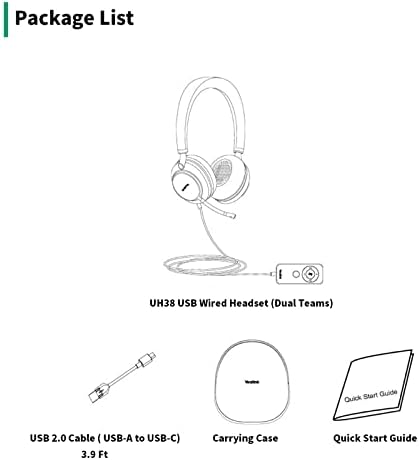 Yealink USB Headset UH38, Equipes de fone de ouvido com fio de teatro certificados com microfone, controles de linha incorporados
