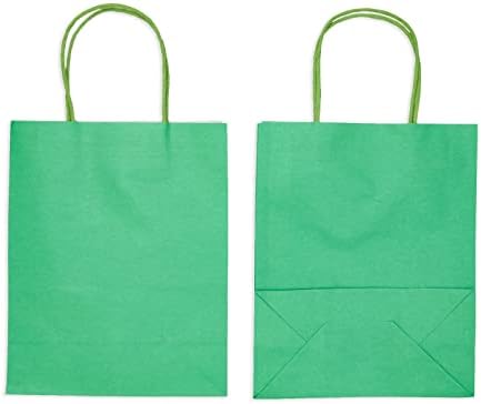 Sparkle and Bash 50 pacote de sacolas de presente verde médio com alças, conjunto de festas em massa para festas de festa de aniversário
